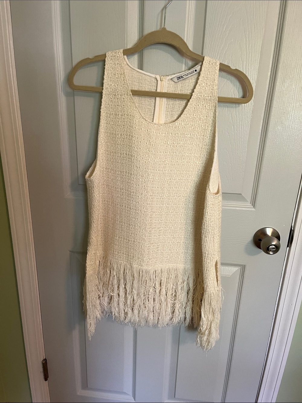 Zara Ivory Knit Fringe Tank